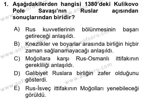 Rusya Tarihi Dersi 2023 - 2024 Yılı (Final) Dönem Sonu Sınavı 1. Soru