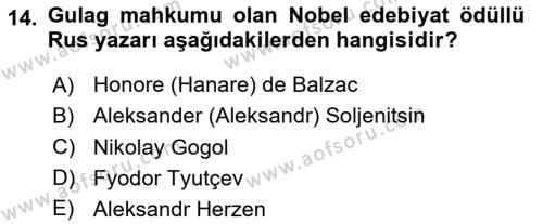 Rusya Tarihi Dersi 2023 - 2024 Yılı (Final) Dönem Sonu Sınavı 14. Soru