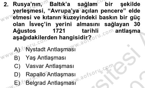 Rusya Tarihi Dersi 2023 - 2024 Yılı (Final) Dönem Sonu Sınavı 2. Soru