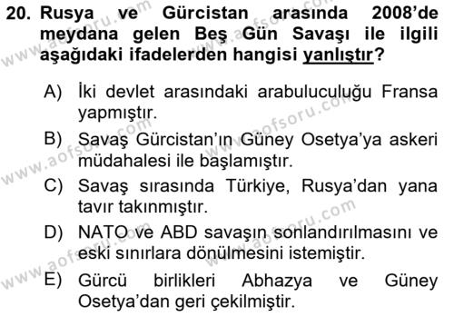 Rusya Tarihi Dersi 2023 - 2024 Yılı (Final) Dönem Sonu Sınavı 20. Soru