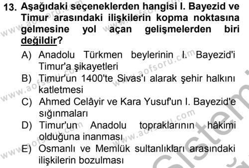 Osmanlı Tarihi (1299-1566) Dersi 2012 - 2013 Yılı (Vize) Ara Sınavı 13. Soru