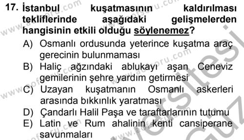 Osmanlı Tarihi (1299-1566) Dersi 2012 - 2013 Yılı (Vize) Ara Sınavı 17. Soru