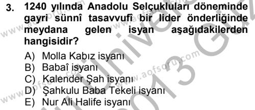 Osmanlı Tarihi (1299-1566) Dersi 2012 - 2013 Yılı (Vize) Ara Sınavı 3. Soru