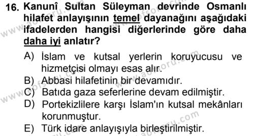 Osmanlı Tarihi (1299-1566) Dersi 2012 - 2013 Yılı (Final) Dönem Sonu Sınavı 16. Soru