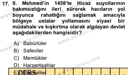 Osmanlı Tarihi (1299-1566) Dersi 2015 - 2016 Yılı (Vize) Ara Sınavı 17. Soru
