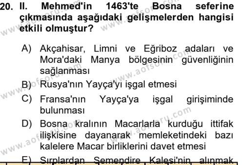 Osmanlı Tarihi (1299-1566) Dersi 2015 - 2016 Yılı (Vize) Ara Sınavı 20. Soru