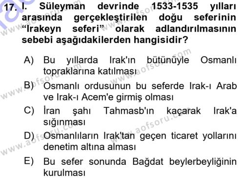 Osmanlı Tarihi (1299-1566) Dersi 2015 - 2016 Yılı (Final) Dönem Sonu Sınavı 17. Soru