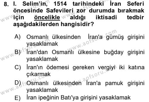 Osmanlı Tarihi (1299-1566) Dersi 2016 - 2017 Yılı (Final) Dönem Sonu Sınavı 8. Soru