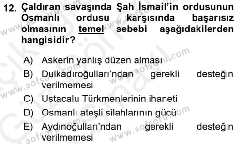 Osmanlı Tarihi (1299-1566) Dersi 2018 - 2019 Yılı (Final) Dönem Sonu Sınavı 12. Soru