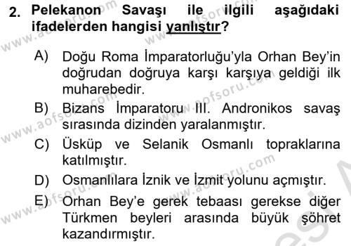 Osmanlı Tarihi (1299-1566) Dersi 2019 - 2020 Yılı (Vize) Ara Sınavı 2. Soru