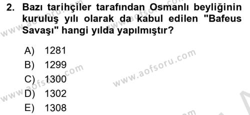 Osmanlı Tarihi (1299-1566) Dersi 2022 - 2023 Yılı (Vize) Ara Sınavı 2. Soru