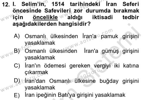 Osmanlı Tarihi (1299-1566) Dersi 2022 - 2023 Yılı (Final) Dönem Sonu Sınavı 12. Soru