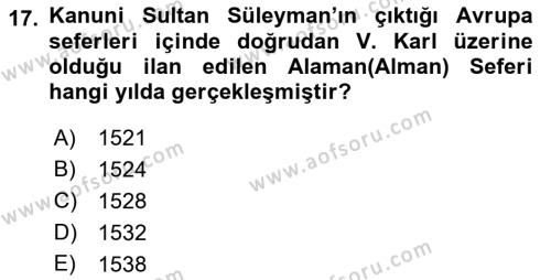 Osmanlı Tarihi (1299-1566) Dersi 2022 - 2023 Yılı (Final) Dönem Sonu Sınavı 17. Soru