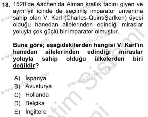 Osmanlı Tarihi (1299-1566) Dersi 2022 - 2023 Yılı (Final) Dönem Sonu Sınavı 18. Soru