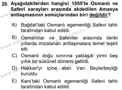 Osmanlı Tarihi (1299-1566) Dersi 2022 - 2023 Yılı (Final) Dönem Sonu Sınavı 20. Soru