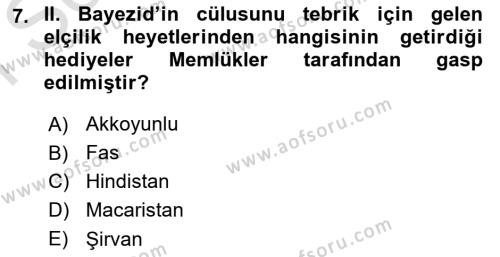 Osmanlı Tarihi (1299-1566) Dersi 2022 - 2023 Yılı (Final) Dönem Sonu Sınavı 7. Soru