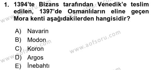 Osmanlı Tarihi (1299-1566) Dersi 2022 - 2023 Yılı Yaz Okulu Sınavı 1. Soru