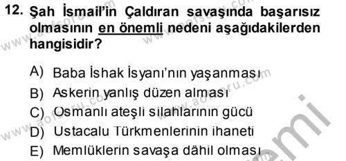 Osmanlı Tarihi (1300-1566) Dersi 2014 - 2015 Yılı (Final) Dönem Sonu Sınavı 12. Soru