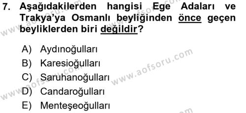 Osmanlı Tarihi (1300-1566) Dersi 2015 - 2016 Yılı (Vize) Ara Sınavı 7. Soru