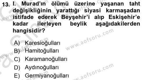 Osmanlı Tarihi (1300-1566) Dersi 2016 - 2017 Yılı (Vize) Ara Sınavı 13. Soru