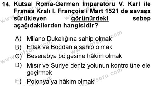 Osmanlı Tarihi (1300-1566) Dersi 2016 - 2017 Yılı (Final) Dönem Sonu Sınavı 14. Soru