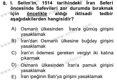 Osmanlı Tarihi (1300-1566) Dersi 2016 - 2017 Yılı (Final) Dönem Sonu Sınavı 8. Soru