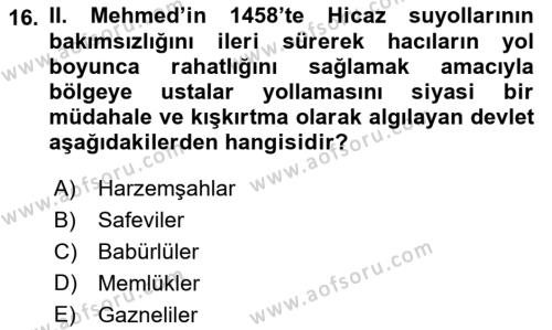 Osmanlı Tarihi (1300-1566) Dersi 2018 - 2019 Yılı (Vize) Ara Sınavı 16. Soru