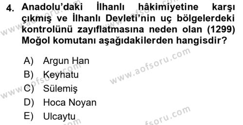 Osmanlı Tarihi (1300-1566) Dersi 2018 - 2019 Yılı (Vize) Ara Sınavı 4. Soru