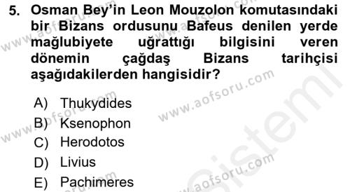 Osmanlı Tarihi (1300-1566) Dersi 2018 - 2019 Yılı (Vize) Ara Sınavı 5. Soru