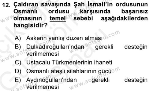 Osmanlı Tarihi (1300-1566) Dersi 2018 - 2019 Yılı (Final) Dönem Sonu Sınavı 12. Soru