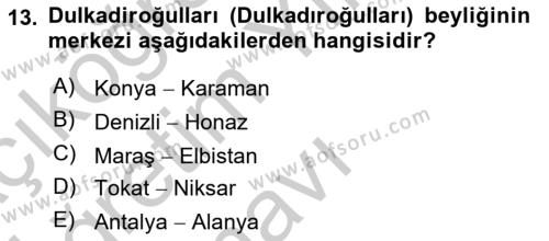 Osmanlı Tarihi (1300-1566) Dersi 2018 - 2019 Yılı Yaz Okulu Sınavı 13. Soru