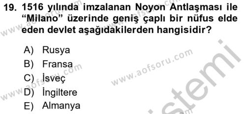 Osmanlı Tarihi (1300-1566) Dersi 2018 - 2019 Yılı Yaz Okulu Sınavı 19. Soru