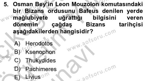 Osmanlı Tarihi (1300-1566) Dersi 2018 - 2019 Yılı Yaz Okulu Sınavı 5. Soru