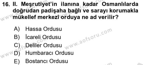 Osmanlı Tarihi (1300-1566) Dersi 2019 - 2020 Yılı (Vize) Ara Sınavı 16. Soru