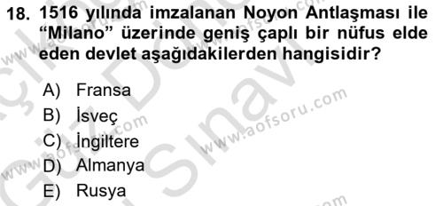 Osmanlı Tarihi (1300-1566) Dersi 2019 - 2020 Yılı (Final) Dönem Sonu Sınavı 18. Soru