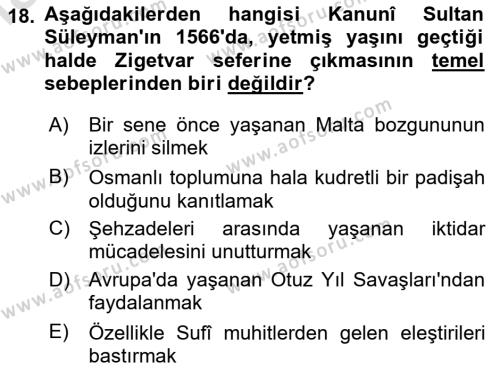 Osmanlı Tarihi (1300-1566) Dersi 2020 - 2021 Yılı Yaz Okulu Sınavı 18. Soru