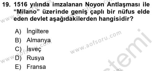 Osmanlı Tarihi (1300-1566) Dersi 2020 - 2021 Yılı Yaz Okulu Sınavı 19. Soru