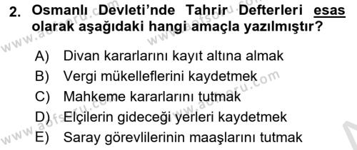 Osmanlı Tarihi (1300-1566) Dersi 2020 - 2021 Yılı Yaz Okulu Sınavı 2. Soru