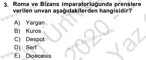 Osmanlı Tarihi (1300-1566) Dersi 2020 - 2021 Yılı Yaz Okulu Sınavı 3. Soru