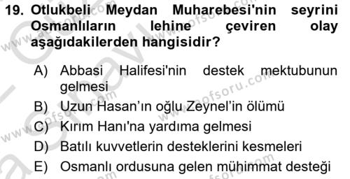 Osmanlı Tarihi (1300-1566) Dersi 2021 - 2022 Yılı (Vize) Ara Sınavı 19. Soru