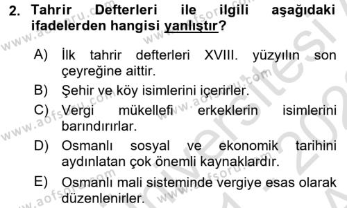 Osmanlı Tarihi (1300-1566) Dersi 2021 - 2022 Yılı (Vize) Ara Sınavı 2. Soru