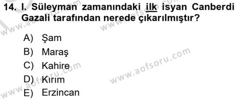 Osmanlı Tarihi (1300-1566) Dersi 2021 - 2022 Yılı (Final) Dönem Sonu Sınavı 14. Soru