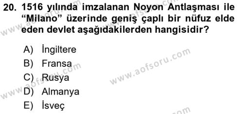 Osmanlı Tarihi (1300-1566) Dersi 2021 - 2022 Yılı (Final) Dönem Sonu Sınavı 20. Soru