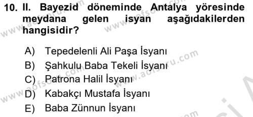 Osmanlı Tarihi (1300-1566) Dersi 2021 - 2022 Yılı Yaz Okulu Sınavı 10. Soru