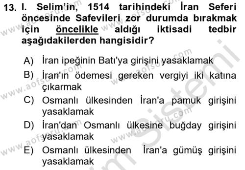 Osmanlı Tarihi (1300-1566) Dersi 2021 - 2022 Yılı Yaz Okulu Sınavı 13. Soru