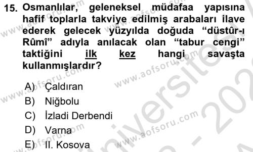 Osmanlı Tarihi (1300-1566) Dersi 2022 - 2023 Yılı (Vize) Ara Sınavı 15. Soru