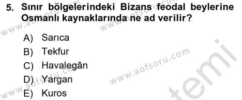 Osmanlı Tarihi (1300-1566) Dersi 2022 - 2023 Yılı (Vize) Ara Sınavı 5. Soru