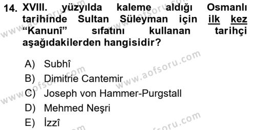Osmanlı Tarihi (1300-1566) Dersi 2022 - 2023 Yılı (Final) Dönem Sonu Sınavı 14. Soru