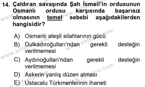 Osmanlı Tarihi (1300-1566) Dersi 2022 - 2023 Yılı Yaz Okulu Sınavı 14. Soru