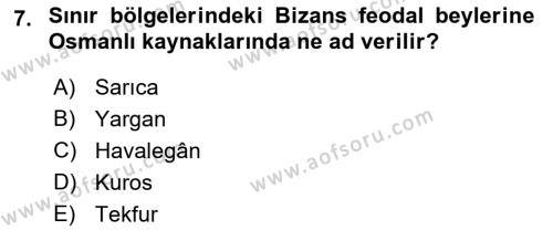 Osmanlı Tarihi (1300-1566) Dersi 2022 - 2023 Yılı Yaz Okulu Sınavı 7. Soru